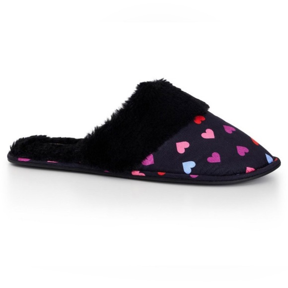 CLOUDWALKERS EXTRA WIDE FIT Ellie Print Slipper - black with hearts EUC - Picture 3 of 10